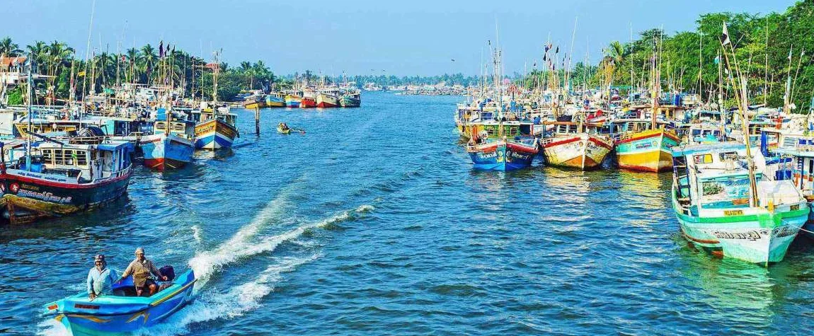 Negombo lagoon with fishing boats, Sri Lanka