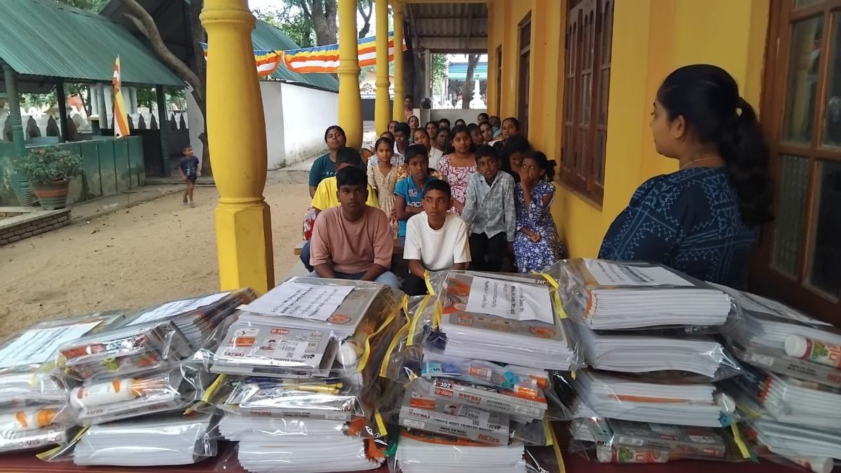 School supplies packed and ready to give to children at a school in Sri Lanka